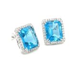 EBD000088001 18k White Gold Blue Topaz Diamond Earring