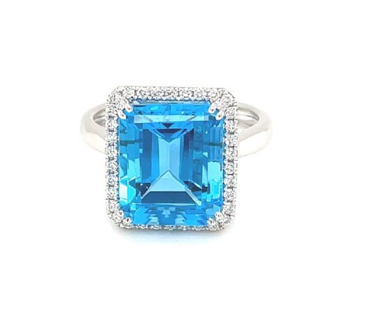 RBD001069001 18k White Gold Blue Topaz Diamond Ring