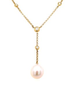 UPPP025 18K Yellow Gold Pearl Diamond Necklace