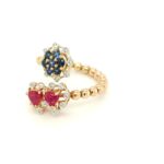 472960 18K Rose Gold Ruby & Blue Sapphire Diamond Ring