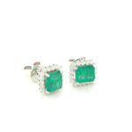 EED001373001-18K White Gold Emerald Diamond Earring