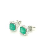 EED001373001-18K White Gold Emerald Diamond Earring