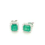 EED001373001-18K White Gold Emerald Diamond Earring