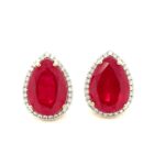 EZD000996001 18K Yellow Gold Ruby Quartz Diamond Earring